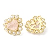 Ion Plating(IP) Natural Rose Quartz Heart Stud Earrings with Plastic Pearl Beaded EJEW-E599-02G-03-1