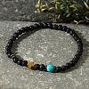 Natural Lava Rock & Synthetic Turquoise Round & Synthetic Non-magnetic Hematite Corss Beaded Stretch Bracelets LS-SL0705-4