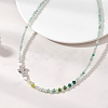 Natural Green Aventurine Faceted Round and Dyed Malaysia Jade & Pearl Beaded Necklaces with Brass Micro Pave Clear Cubic Zirconia Cross NJEW-JN05975-01-1