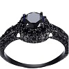 Flat Round Brass Jet Rhinestone Finger Rings FS-WG232E0-01-5
