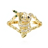 Cubic Zirconia Panda with Bamboo Open Cuff Ring RJEW-SZ0001-28-1