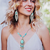 ANATTASOUL Natural & Synthetic Turquoise Heart Pendant Necklaces & Beaded Bracelets & Feather Chandellier Earrings SJEW-AN0001-45-3