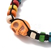 Synthetic Turquoise Skull & Wood Disc Braided Bead Bracelet for Halloween BJEW-TA00260-6
