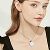 Stainless Steel Pave Natural White Shell Flat Round Magnetic Locket Pendant Necklaces for Women NJEW-NB00013-5