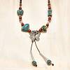 Ethnic Style Alloy & Porcelain Ceramic Beads Butterfly Pendant Tassel Y Necklaces NJEW-D308-01B-4