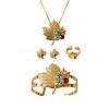 Maple Leaf Alloy Colorful Rhinestone Pendant Necklaces & Stud Earrings & Cuff Bangles & Cuff Rings Sets for Women WGFFE4E-01-5