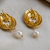 304 Stainless Steel Freshwater Pearl Dangle Stud Earrings for Women EE7584-4
