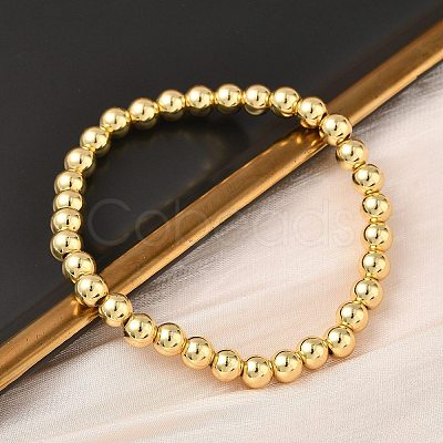 Brass Round Beaded Stretch Bracelets for Men Women BJEW-B148-05D-G-1