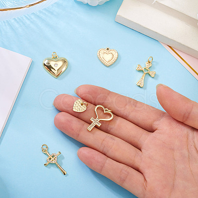 6Pcs 6 Styles Brass Micro Pave Cubic Zirconia Pendants KK-TA0002-36-1
