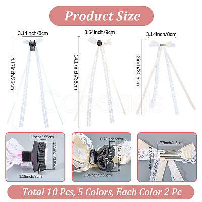 10Pcs 5 Colors Polyester Resin Bowknot Hair Clips PHAR-CN0001-05-1