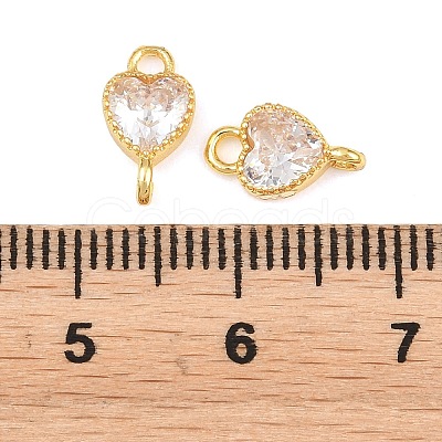Brass Pave Cubic Zirconia Heart Links Connector Charms KK-K340-49G-05-1