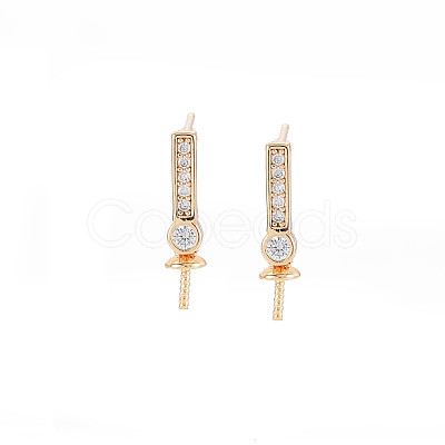 Brass Micro Pave Clear Cubic Zirconia Stud Earring Findings KK-S364-049-1