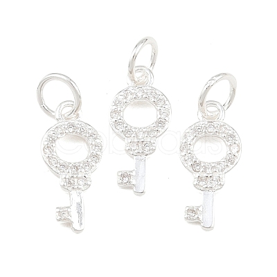 925 Sterling Silver Pave Clear Cubic Zirconia Key Charms STER-A049-07S-1