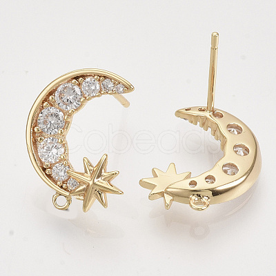 Brass Micro Pave Clear Cubic Zirconia Stud Earring Findings KK-T054-53G-NF-1