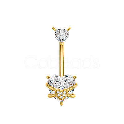 304 Stainless Steel Pave Clear Cubic Zirconia Curved Barbell Belly Rings FS-WG7A03F-02-1