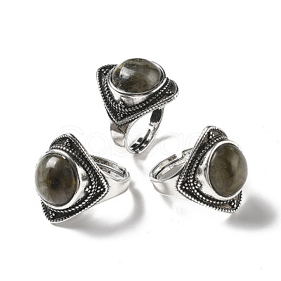 Natural Labradorite Adjustable Rings G-P560-03AS-05-1