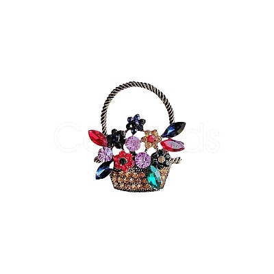 Flower Basket Antique Golden Alloy Rhinestone Brooches PW-WG6DF7D-01-1
