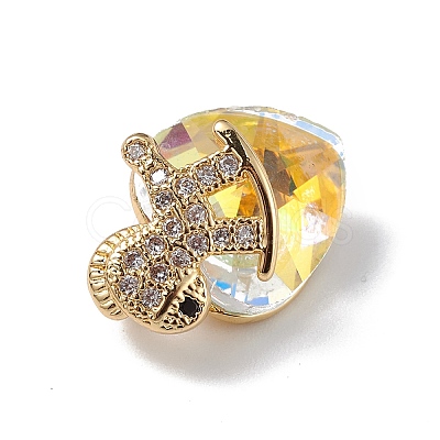 Real 18K Gold Plated Rack Plating Brass Micro Pave Clear Cubic Zirconia Pendants KK-C015-09G-05-1