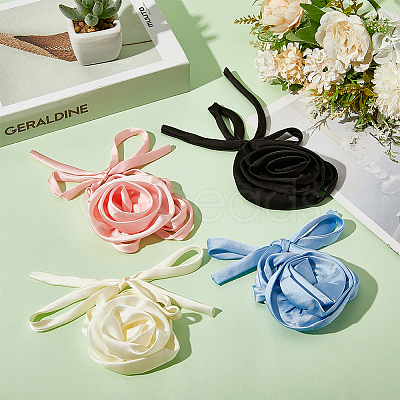 4Pcs 4 Colors 3D Rose Satin Fabric Wrap Choker Necklaces for Women NJEW-CY0001-02-1