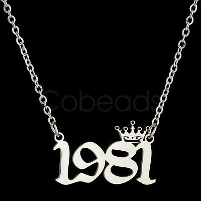 Crown Birth Year 201 Stainless Steel Pendant Necklaces for Women FS-WG4E8F2-42-1