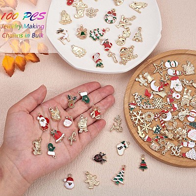 100Pcs Christmas Alloy Enamel Charms JX156A-1