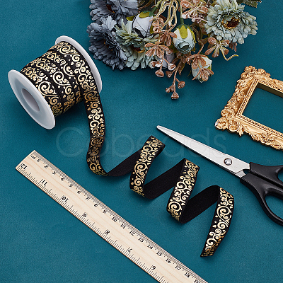 10Yards Gold Stamping Flower Polyester Elastic Cord OCOR-WR0001-49A-1