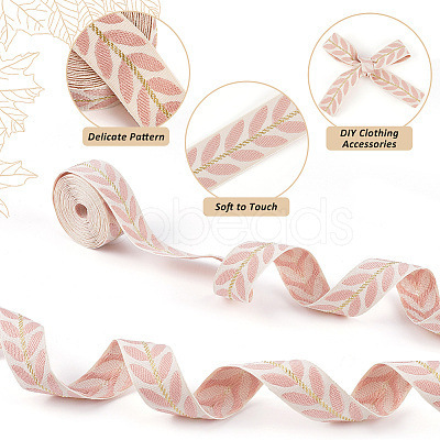 3 Yards Polyester Leaf Jacquard Ribbons SRIB-WH20020-020E-1