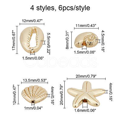 24Pcs 4 Style Alloy Beads TIBEB-CA0001-04G-1