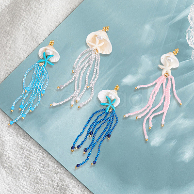 8Pcs 4 Colors Synthetic Turquoise & Blue Spinel & Natural Howlite & Rose Quartz & Magnesite Starfish & Glass Seed Beaded Jellyfish Big Pendants FIND-SC0021-21-1