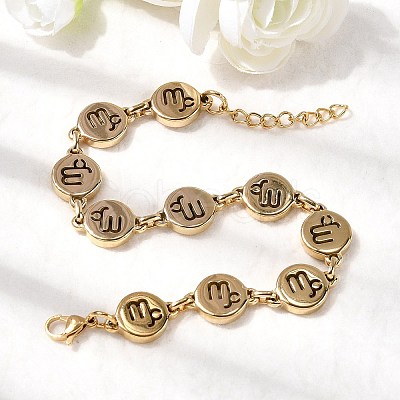 12 Constellations 304 Stainless Steel Link Chain Bracelets BJEW-I239-01G-01-1