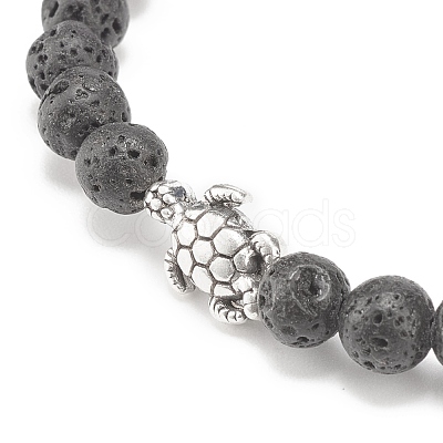 Natural Lava Rock & Alloy Beaded Stretch Bracelet BJEW-JB08309-1