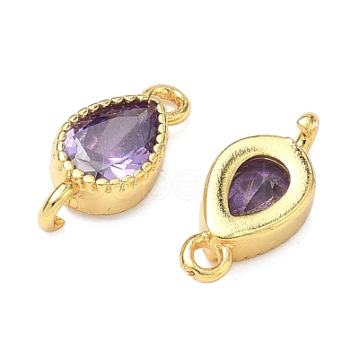 Brass Pave Cubic Zirconia Teardrop Connector Charms KK-P348-09G-1