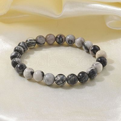 Natural Netstone Bead Stretch Bracelets X-BJEW-K212-B-021-1