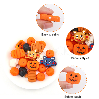 CHGCRAFT 8 Style Halloween Theme Food Grade Eco-Friendly Silicone Beads SIL-CA0001-68-1