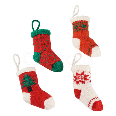 4Pcs 4 Styles Christmas Polyester Socks Pendant Decorations AJEW-TA0003-29B-1