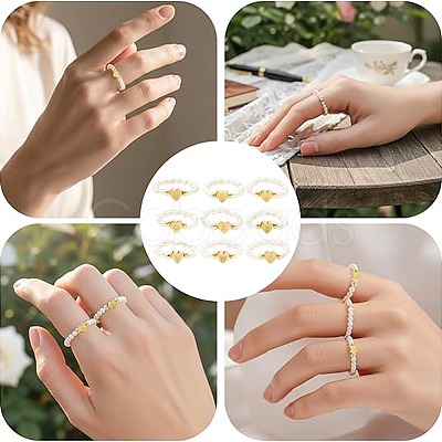 Natural Freshwater Pearl & 304 Stainless Steel Bead Finger Rings RJEW-FS00001-16-1