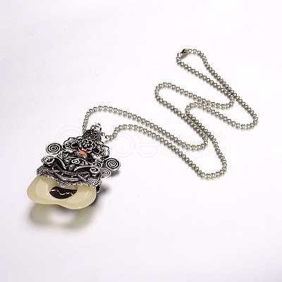 Antique Silver Plated Alloy Resin Pendant Necklaces NJEW-J031-02-1