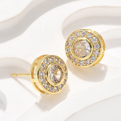 Brass Micro Pave Clear Cubic Zirconia Stud Earrings EJEW-Q015-10G-1