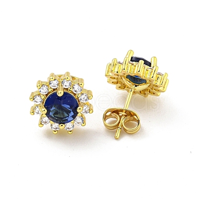 Flower Brass Micro Pave Clear Cubic Zirconia Stud Earrings EJEW-G387-04G-1
