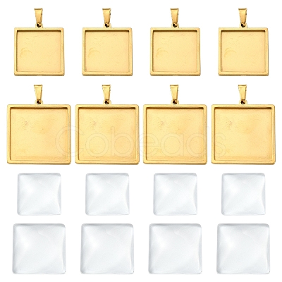 8Pcs 2 Styles 304 Stainless Steel Pendant Cabochon Settings STAS-YW0003-50-1