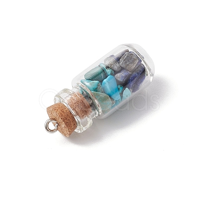 5Pcs 5 Styles Clear Glass Wishing Bottle with Mixed Gemstone Chip Inside Pendants PALLOY-JF04164-1