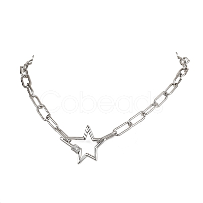 304 Stainless Steel Paperclip Chain Necklaces NJEW-JN06369-01-1