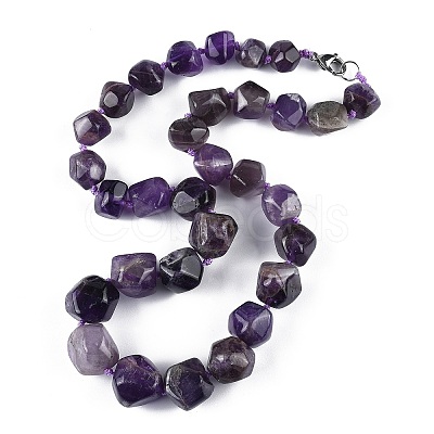 Natural Amethyst Nuggets Beaded Necklaces for Women Men NJEW-K388-01E-1