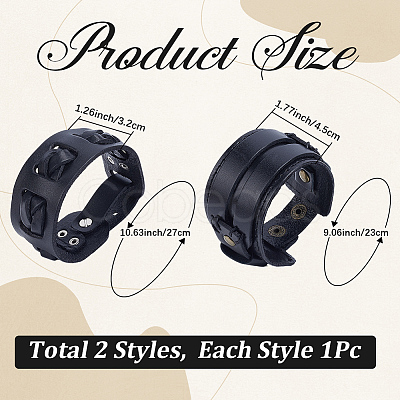 2Pcs 2 Styles Cowhide Cord Wide Cord Bracelets BJEW-CL0001-38A-1