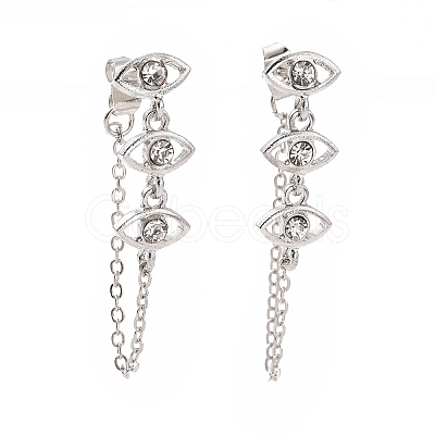 Crystal Rhinestone Horse Eye Hanging Chain Dangle Stud Earrings LS-EJEW-A078-01P-1