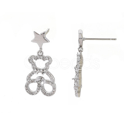 Brass Micro Pave Clear Cubic Zirconia Stud Earring Findings KK-S356-620P-NF-1