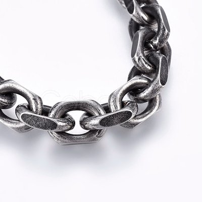 Retro 304 Stainless Steel Cable Chain Bracelets BJEW-L631-27AS-1