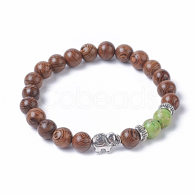 Dyed Wood Round Beads Stretch Bracelets BJEW-JB04839-1