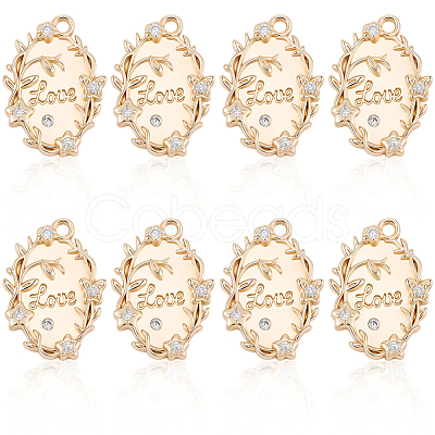 10Pc Valentine's Day Brass Micro Pave Clear Cubic Zirconia Pendants KK-BBC0023-75-1