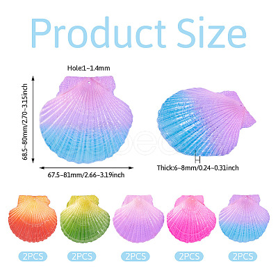 10Pcs 5 Colors Spray Painted Natural Scallop Shell Big Pendants SSHEL-TA0001-23-1
